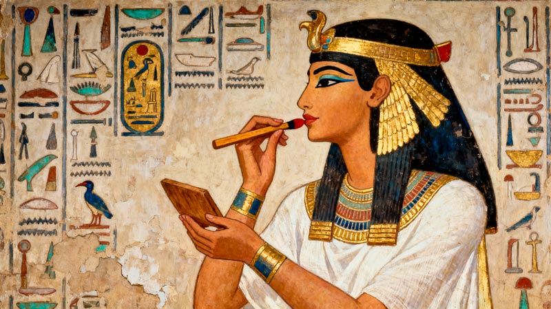 Древнеегипетская жрица с макияжем минеральными красками — сцена древнего Египта