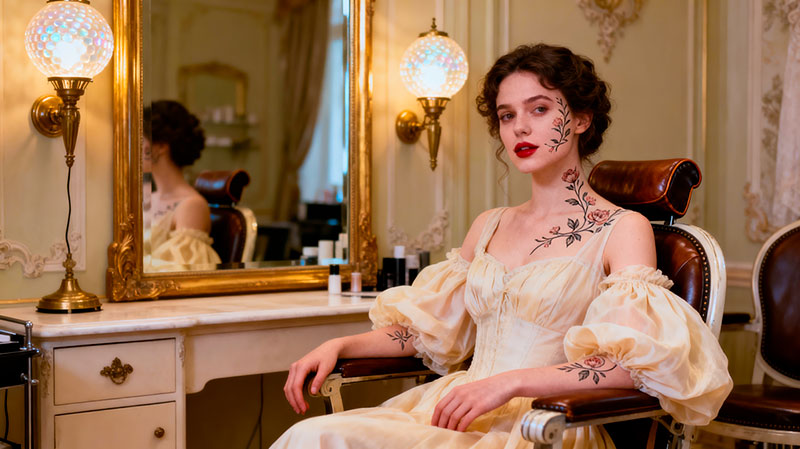 Европейский салон красоты XIX века: актриса с татуажем губ и век