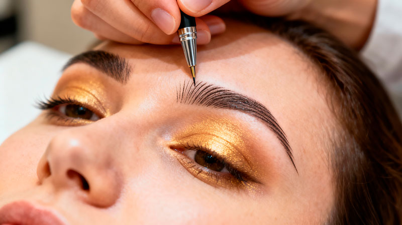 Микроблейдинг: мастер создаёт естественные штрихи на бровях