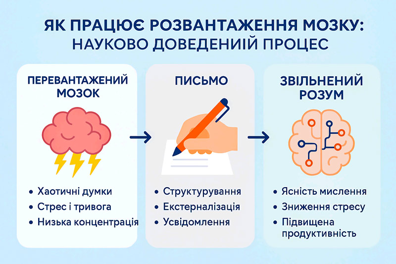 інфографіка: наукове обгрунтування, як працює розвантаження мозку