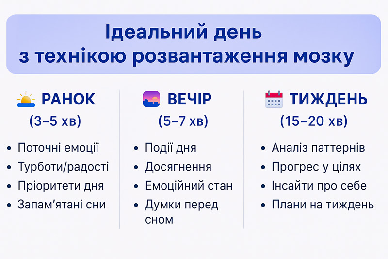інфографіка: ідеальний день, з технікою розвантаження мозку