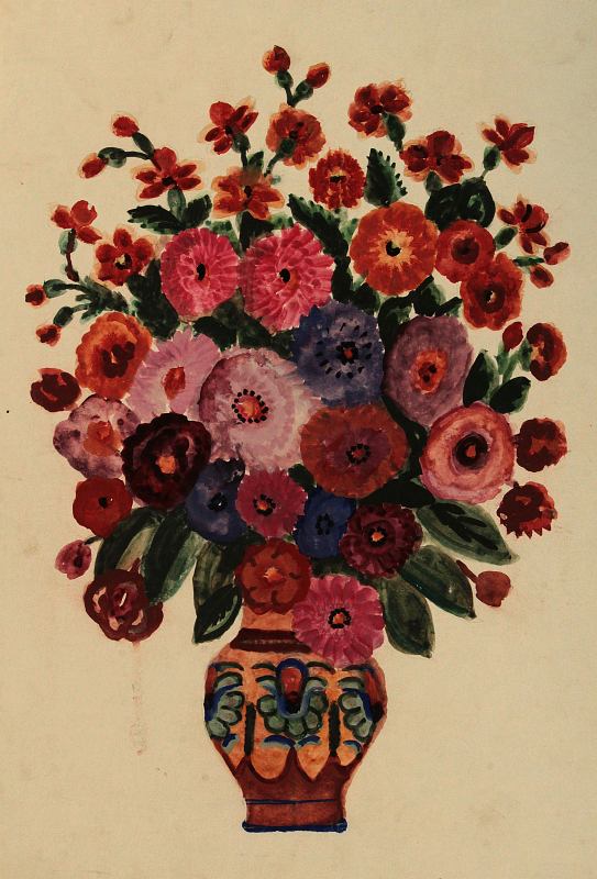 Параска Власенко Пано_Квіти у вазі. Картон. Акварель, розпис.