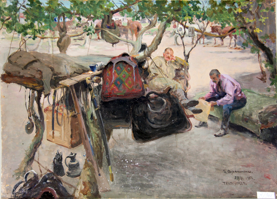 И. Дряпаченко, Привал казаков в фруктовом саду в Трапезунде, этюд, 1917